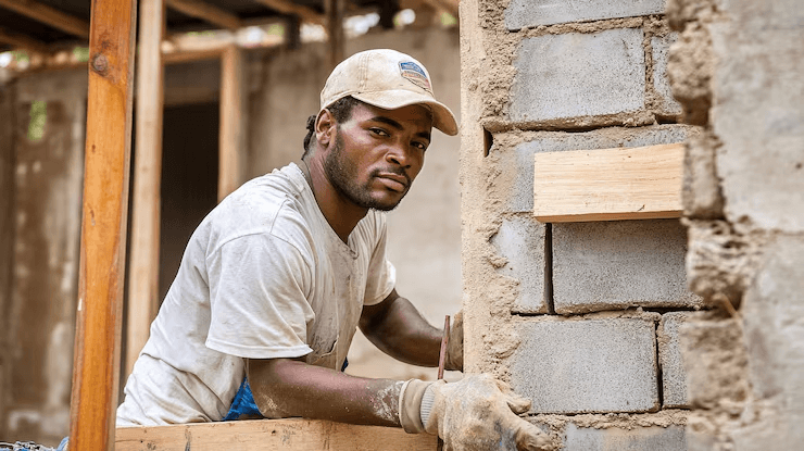 Maçon qualifié sur chantier de construction